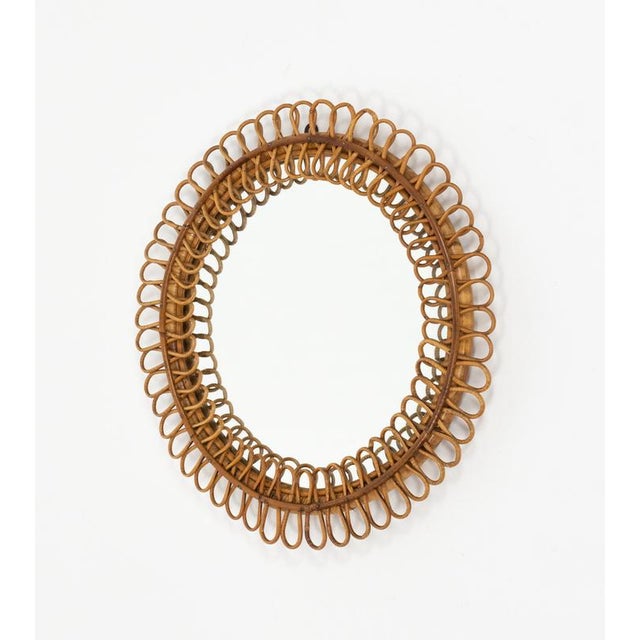 Mid-Century Round Rattan and Bamboo Wall Mirror in the style of Franco Albini, Italy, 1960s For Sale - Image 9 of 11