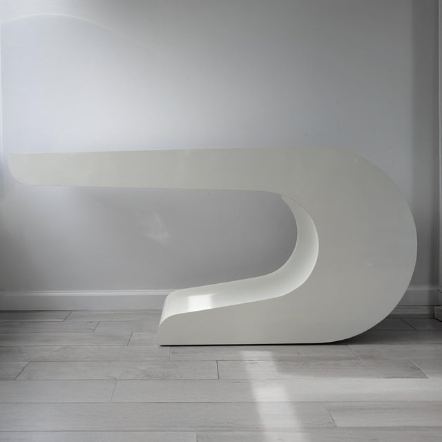 Contemporary White Laminate Console Desk Table in the Style of Pierre Cardin For Sale - Image 3 of 9