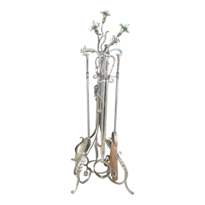Janice Minor Design Wrought Iron Amaryllis Glass Deocration Fireplace Tool Set
