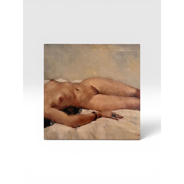 Gray Signed César Vilot French Reclining Nude Oil on Canvas, Mid-20th Century For Sale - Image 8 of 12