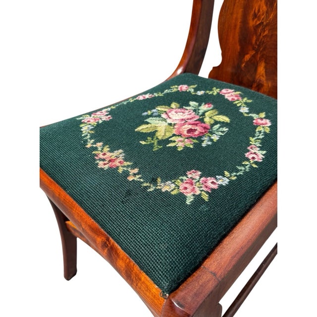 1940s Flame Mahogany Empire Side Chair Original Needlepoint Seat Refurbished For Sale - Image 14 of 16