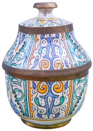 Moroccan Ceramic Lidded Bowl With Arabesque