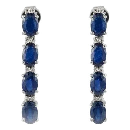 Art Deco Diamond Blue Sapphire Dangle Earrings in Solid 14k White Gold- 2 Pieces For Sale