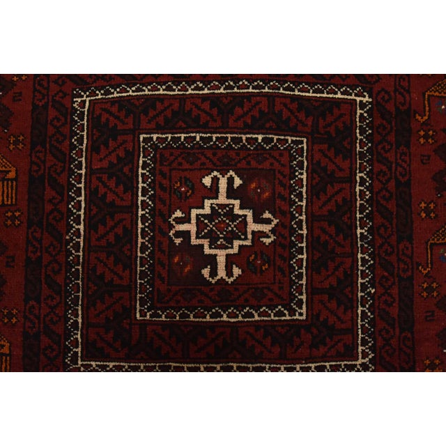 Baloch Rug 3’9” X 6’7” Red Wool Vintage Tribal Hand-Knotted Oriental Carpet For Sale - Image 9 of 13