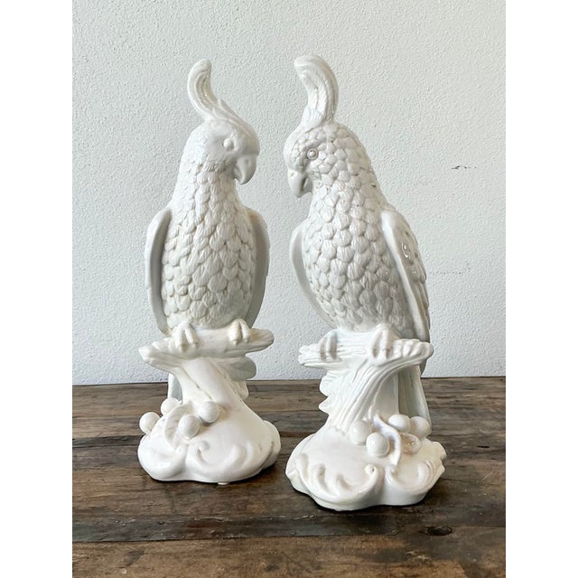 Late 20th Century Vintage Glazed Ceramic Cockatoos - A Pair For Sale - Image 5 of 12