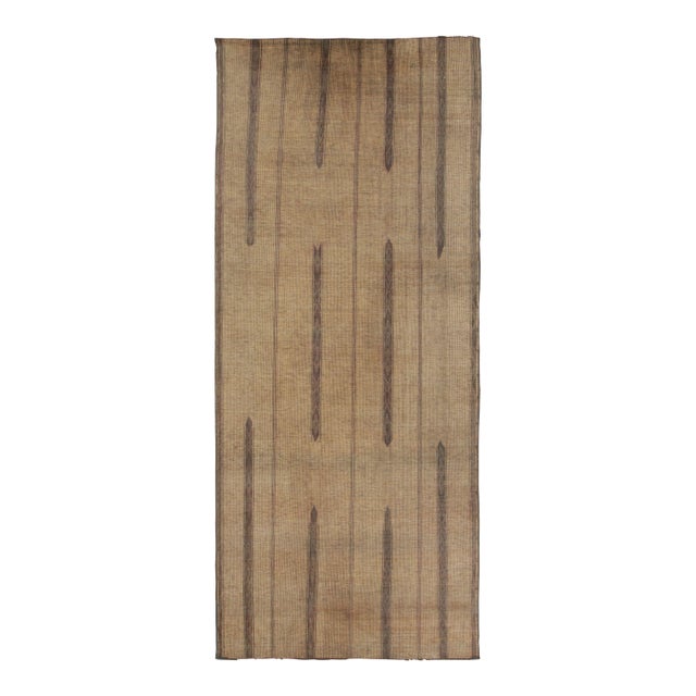 Vintage Tuareg Mat Runner in Brown and Beige With Vertical Geometric Patterns For Sale