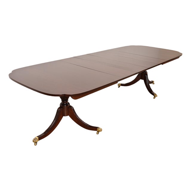 Stickley Georgian Mahogany Double Pedestal Extension Dining Table, Newly Refinished For Sale