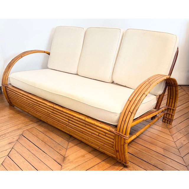 Sofa and Armchair in the style of Adrien Audoux & Frida Minnet, 1950s For Sale - Image 4 of 9
