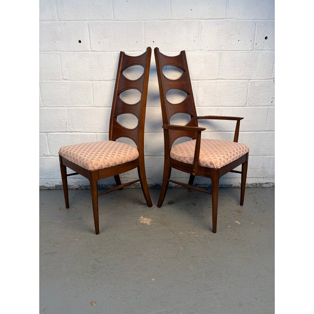 Mid-Century Modern Set of Six Mid-Century Upholstered Walnut Dining Chairs by Thomasville For Sale - Image 3 of 17