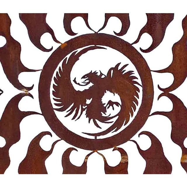 Steel Torch Cutout Panel With Flame and Phoenix Design For Sale In New York - Image 6 of 7