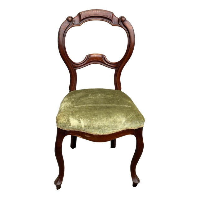 Antique Ballroom Ballonback Chair with Green Velvet Seat, 1920s For Sale