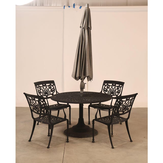 Traditional Outdoor Lifestyle Cast Aluminum Patio Dining Set For Sale - Image 3 of 18