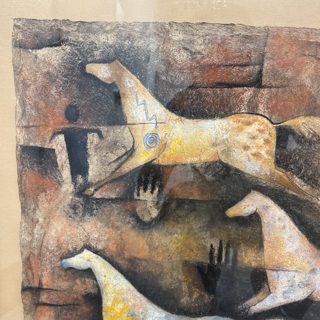 1990s Monica Stobie “Twilight Ponies” Pastel on Bark Paper, 1993 For Sale - Image 5 of 12