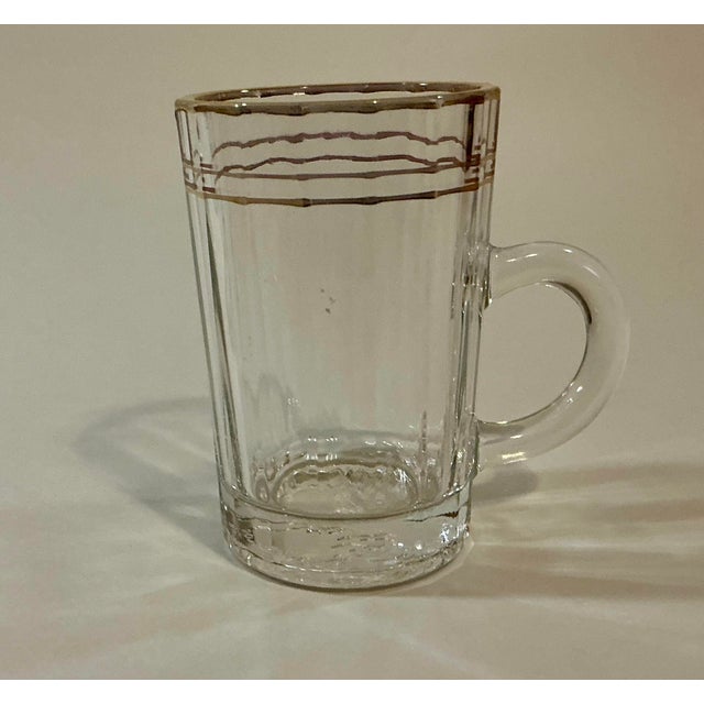 Beautiful vintage set of six Arcoroc France small handled glass cups featuring vertical floating and delicate gold...