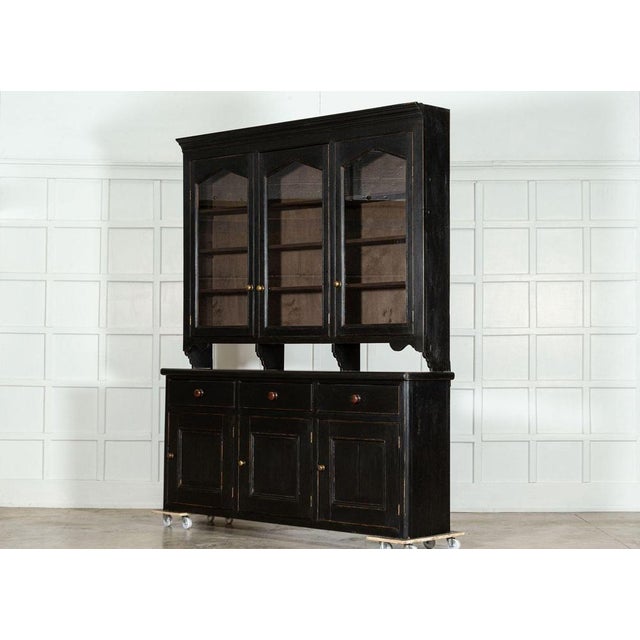 Late 19th Century Large 19th Century Ebonised English Glazed Pine Dresser, 1870s For Sale - Image 5 of 18