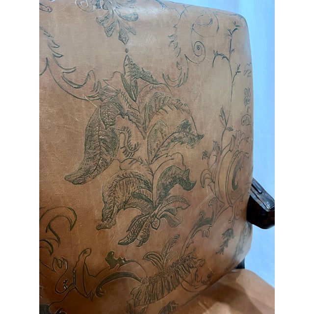 Mid 20th Century 20th Century Louis XIII Style Tooled Leather Os De Mouton Armchair For Sale - Image 5 of 14