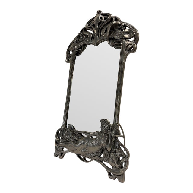 Vintage Art Nouveau Style Resin "Maiden" Vanity Table Mirror For Sale