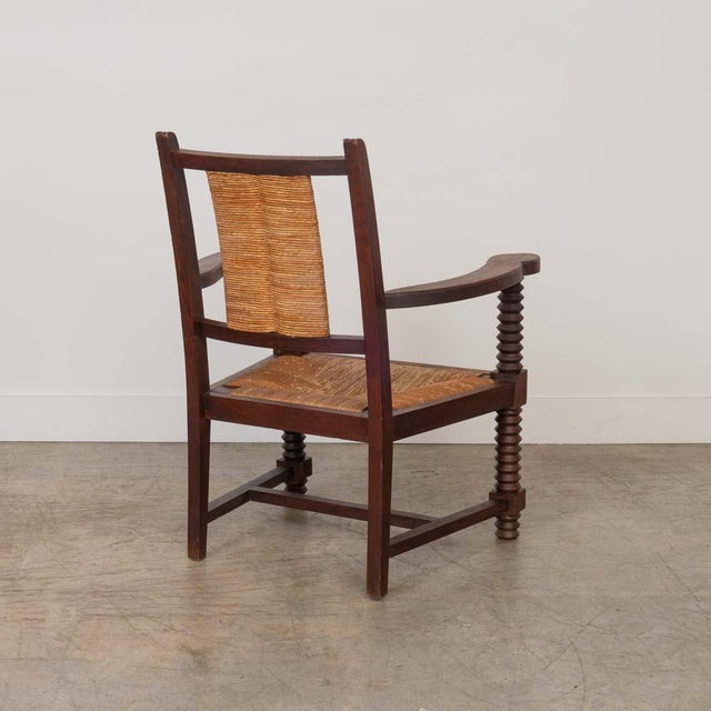 1940s Pair of French Wood and Woven Chairs Attributed to Charles Dudouyt For Sale - Image 5 of 17