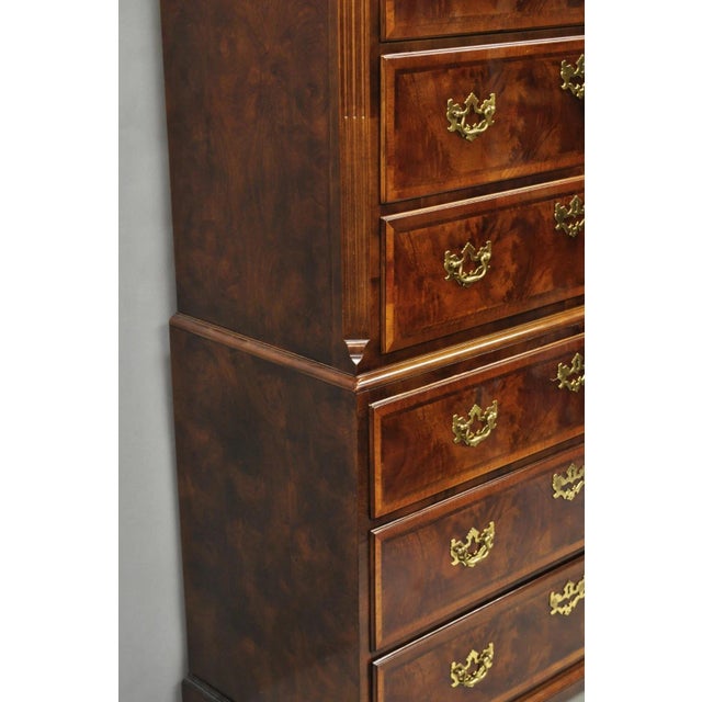Brown Henredon Aston Court Burl Wood Georgian Mahogany Tall Chest Highboy Dresser For Sale - Image 8 of 12