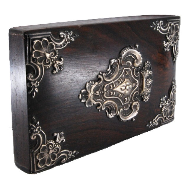 Block Holder in Rosewood with Silver Applications of the Portuguese Coat of Arms For Sale