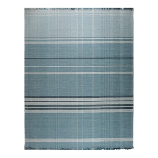 4x6 Opulent Majestic Blue Geometric Modern Flatweave Wool Carpet Rug For Sale