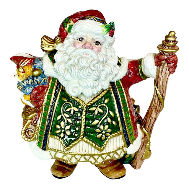 1980s Vintage Majolica Hollywood Regency Americana Fitz & Floyd Christmas Santa Tea Pot. For Sale