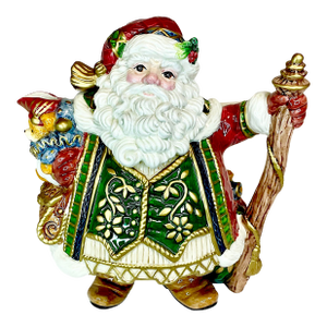 1980s Vintage Majolica Hollywood Regency Americana Fitz & Floyd Christmas Santa Tea Pot.