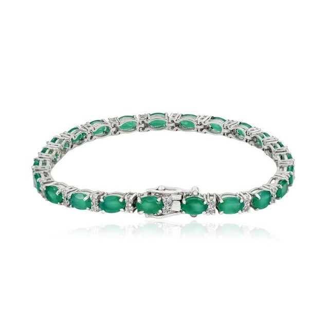 9.2 Carats Green Onyx & Cz Cocktail Tennis Bracelet in 925 Silver For Sale - Image 9 of 13