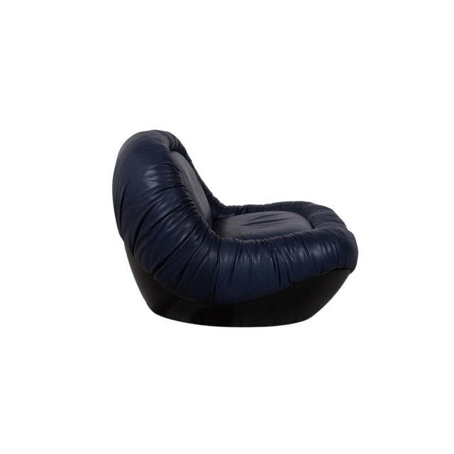 Baxter Barett Leather Armchair Blue For Sale - Image 10 of 13