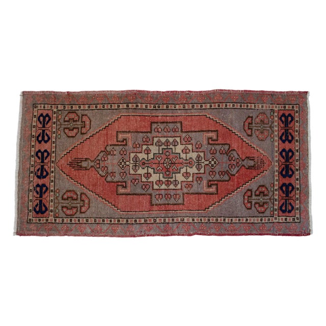 Textile Small Rug Hand Knotted Distressed Oushak Rug Yastik - 21'' X 41'' For Sale - Image 7 of 14