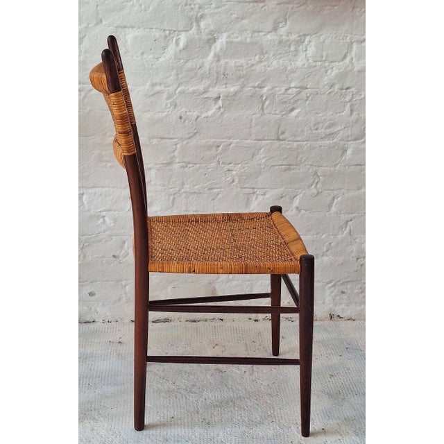 Teak Dining Chairs with Patinated Cane Seats and Backs after Gio Ponti, Italy, 1950s, Set of 4 For Sale - Image 4 of 16