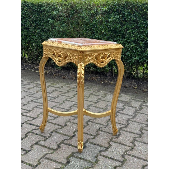 1970 French Louis XVI Gold Beech Pink Marble Tables - Pair For Sale - Image 11 of 17