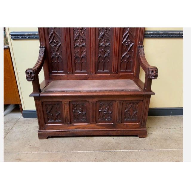 Antique Neo-Gothic Bench, 1880 For Sale - Image 9 of 11