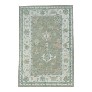 Brown & Blue Turkish Oushak Rug 3'11" x 5'9" For Sale