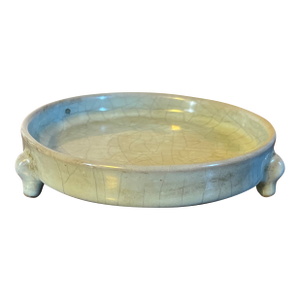 Chinese Celadon Crackle Glaze Brush Washer or Low Bowl on Tripod Feet