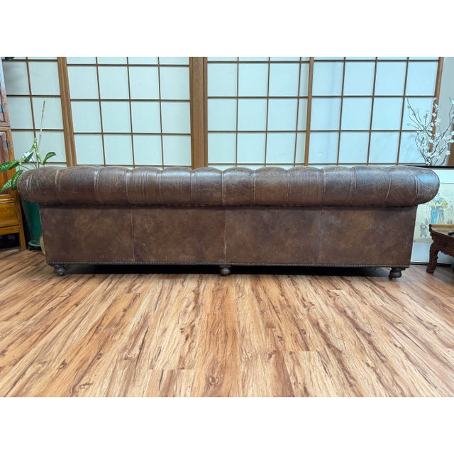 Animal Skin Restoration Hardware Chesterfield Leather Sofa For Sale - Image 7 of 8