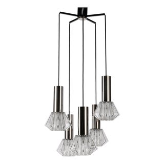 Minimalist Cascade Lamp with Five Faceted Glass Shades and Chrome, 1970s For Sale