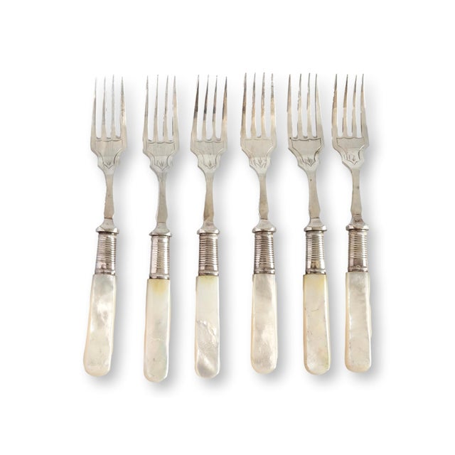 Art Deco Early 20th Century Art Deco Pearl Handle Dessert Forks, Set of 6 For Sale - Image 3 of 3