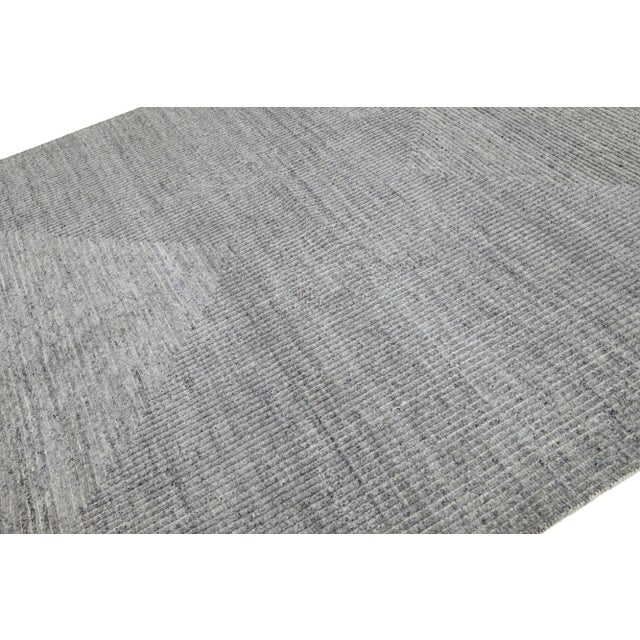 Moroccan Handmade Modern Moroccan Style Wool Rug With Geometric Motif in Light Gray For Sale - Image 3 of 9