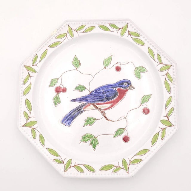 Set of Six Octagonal Faïence Bird Plates, Italy Circa 1950 For Sale - Image 9 of 10