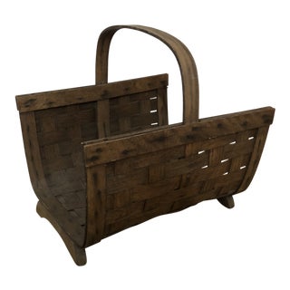 1940s Vintage Woven Wood Magazine & Log Holder For Sale