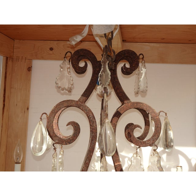 1970s Vintage Arte De Mexico Spanish Style Hand Forged Iron & Crystal Chandelier Light For Sale - Image 5 of 18
