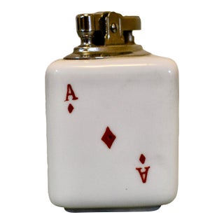 Mid 20th Century Ceramic Playing Card Table Lighter For Sale