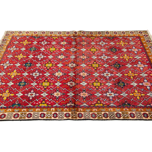 Persian 1960s Vintage Shiraz Red Persian Wool Rug With Geometric Floral Design For Sale - Image 3 of 7