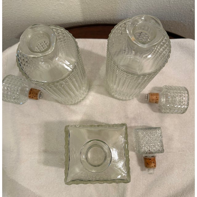 Vintage Mid Century Modern Collection of 3 Diamond Point Glass Liquor Decanters For Sale - Image 4 of 5