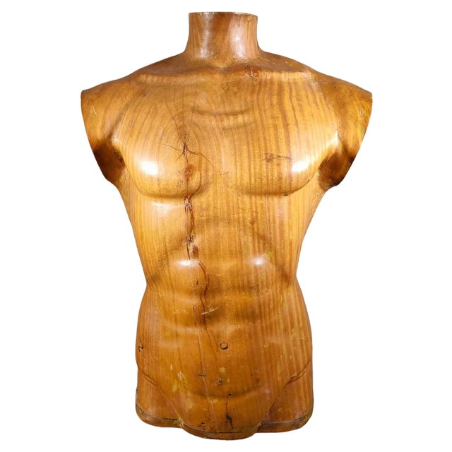 French Wooden Male Torso, 1950s For Sale