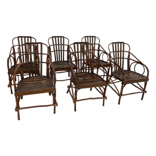 Vintage Wood Twig Dining Arm Chairs- Set of 6 For Sale