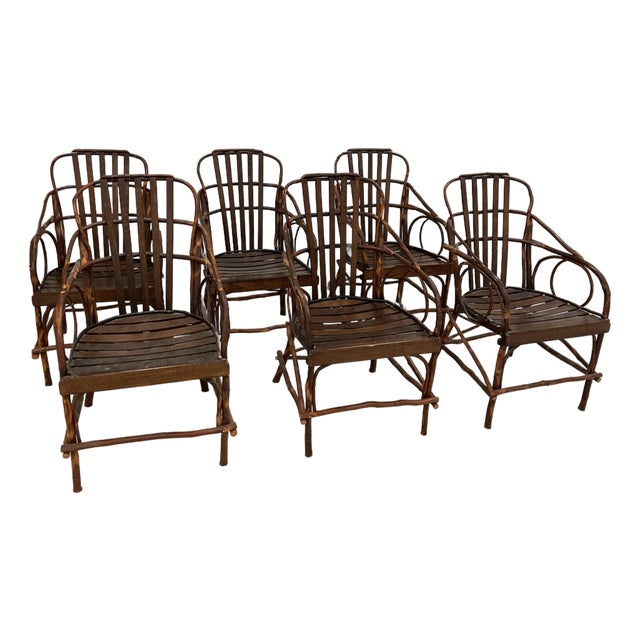 Vintage Wood Twig Dining Arm Chairs- Set of 6 For Sale