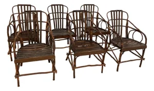 Vintage Wood Twig Dining Arm Chairs- Set of 6