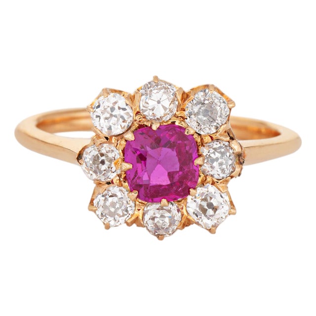 Antique Edwardian Diamond Ruby Square Ring 14k Gold Sz 6.5 Gemstone Engagement For Sale